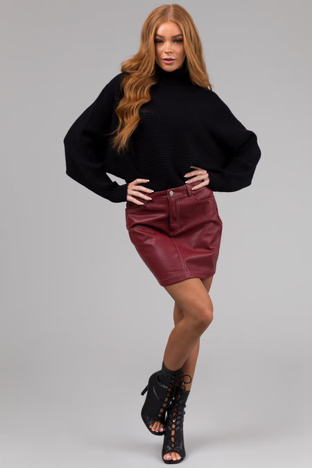 Burgundy Contrast Stitch Pleather Mini Skirt