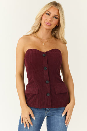 Burgundy Corduroy Sweetheart Strapless Top