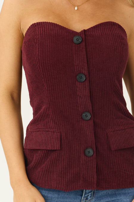 Burgundy Corduroy Sweetheart Strapless Top