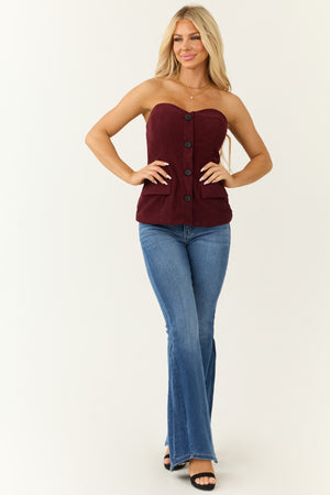 Burgundy Corduroy Sweetheart Strapless Top