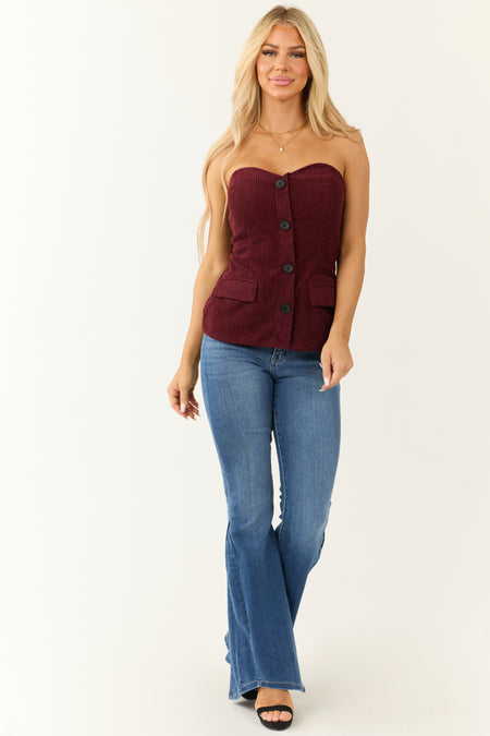 Burgundy Corduroy Sweetheart Strapless Top