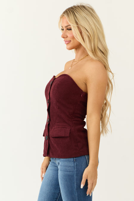 Burgundy Corduroy Sweetheart Strapless Top