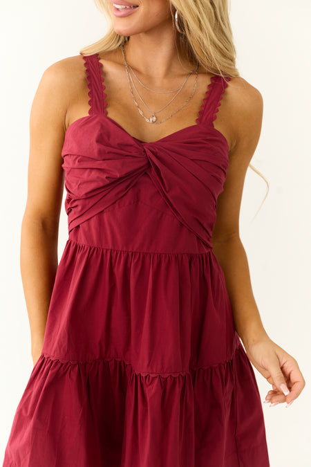 Burgundy Sweetheart Neck Sleeveless Short Dress