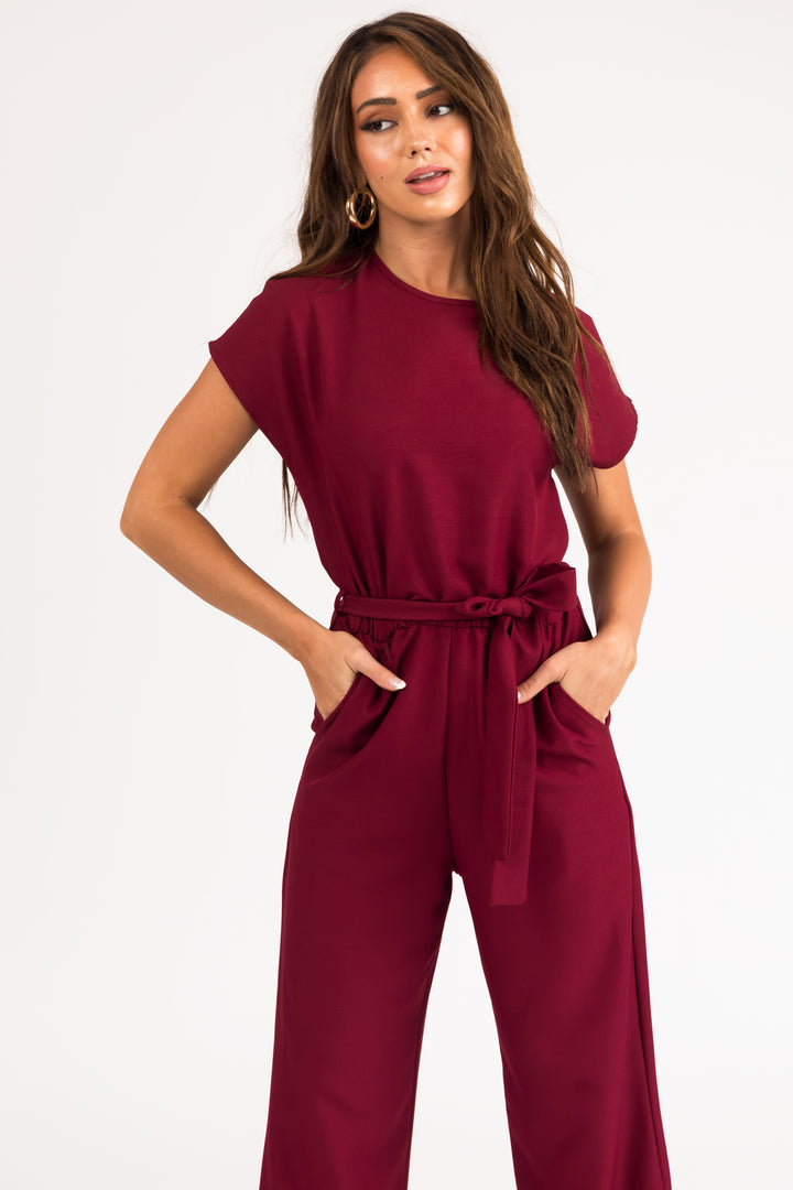 Burgundy Tie Waist Wide Leg Jumpsuit & Lime Lush