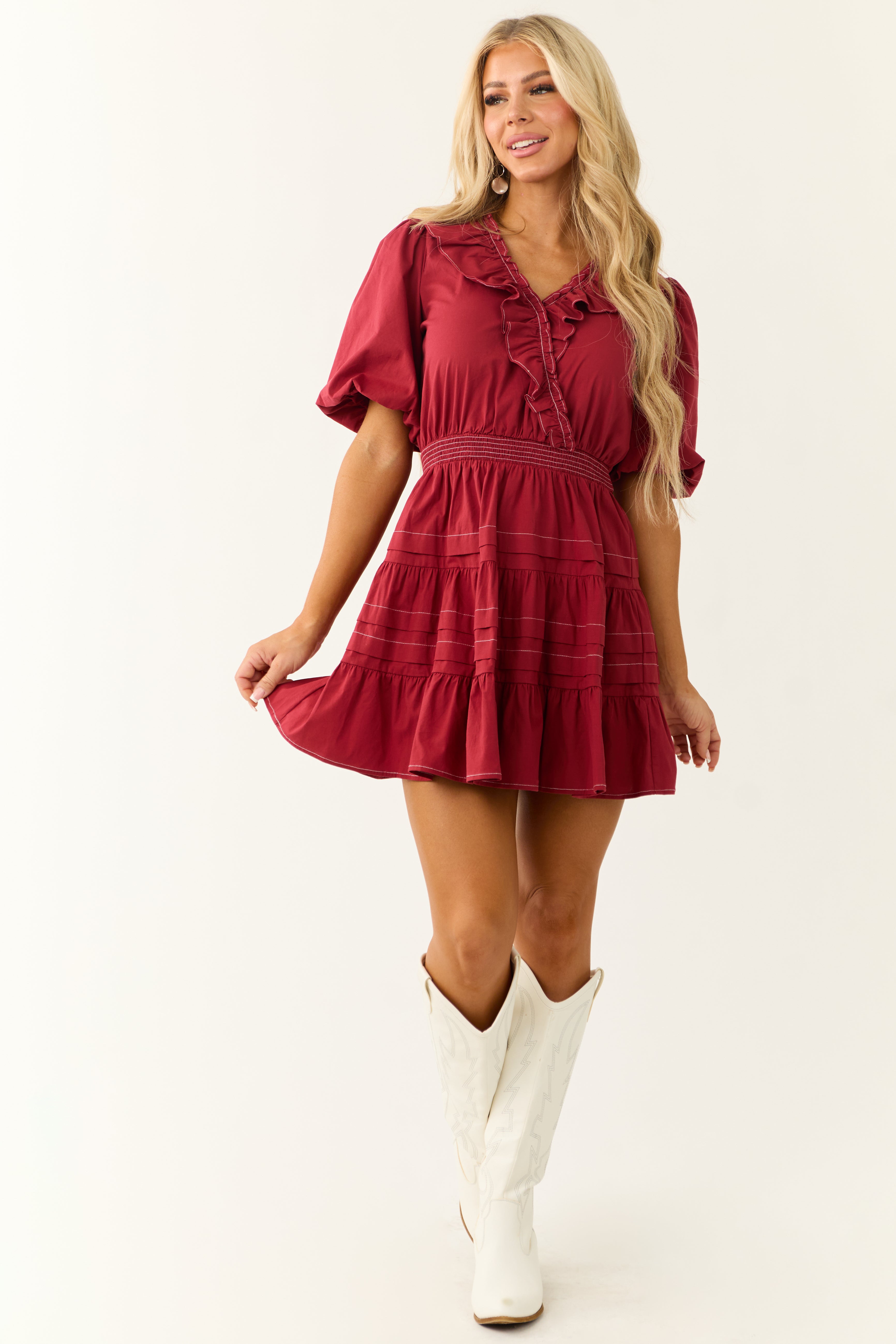 Parker wine store ruffle mini dress