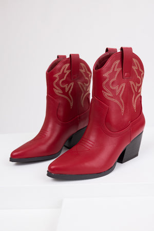 Burgundy Western Stitching Detail Ankle Booties