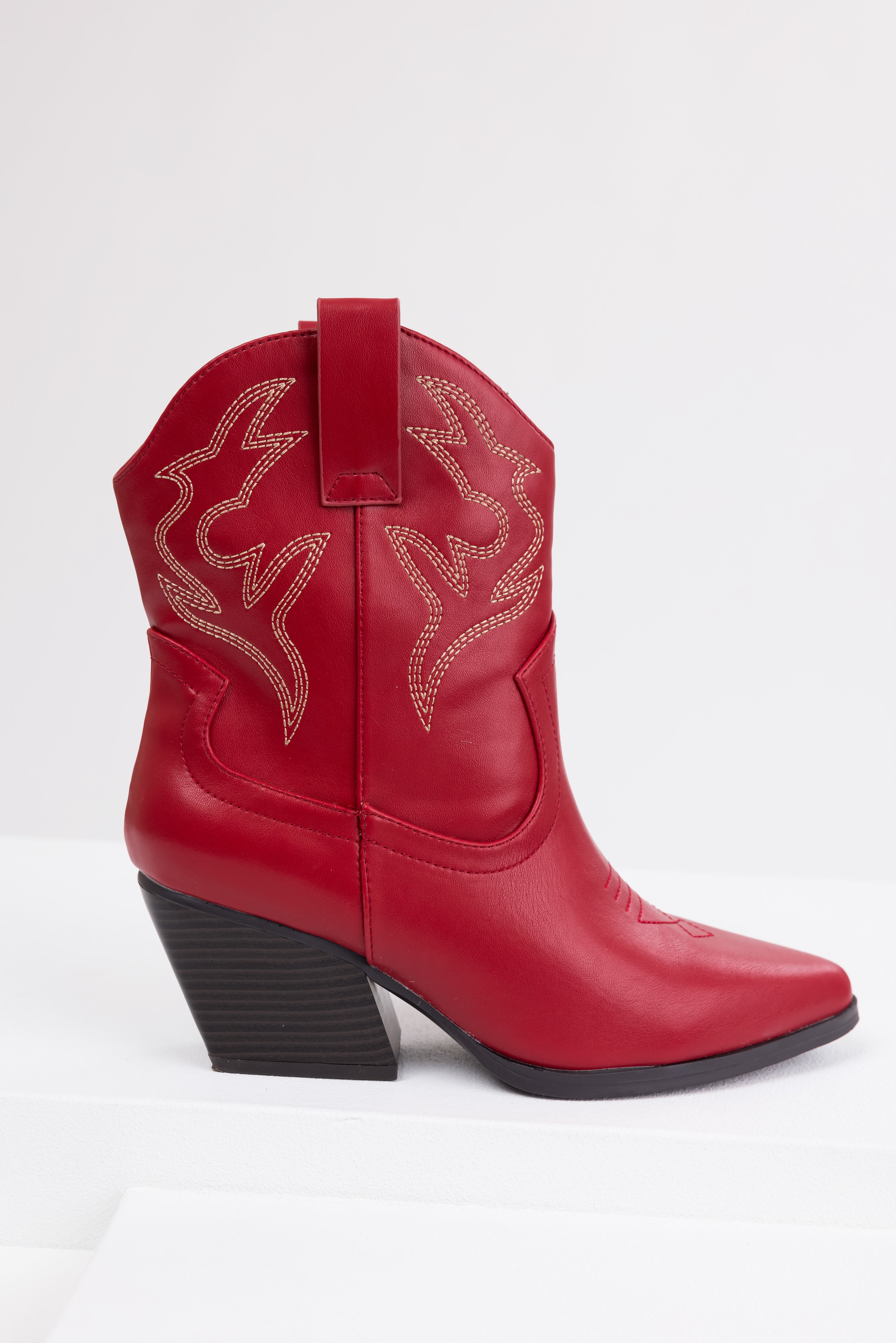 Burgundy Western Stitching Detail Ankle Booties