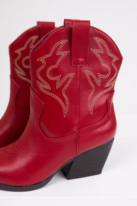 Burgundy Western Stitching Detail Ankle Booties