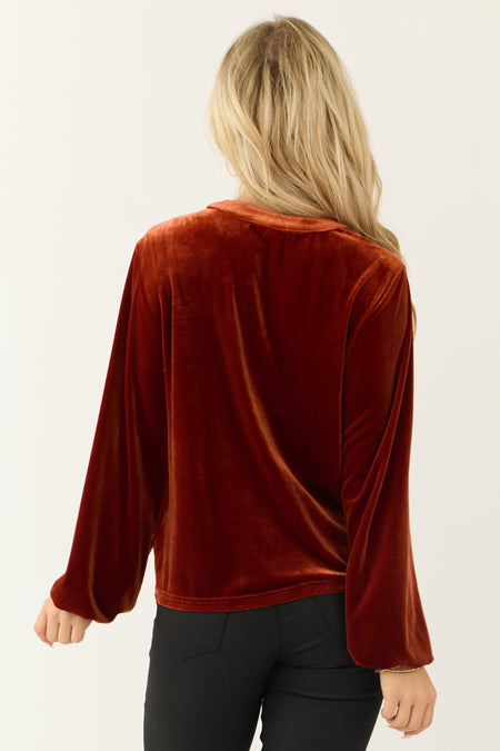 Burnt Orange Velvet Long Sleeve Blouse