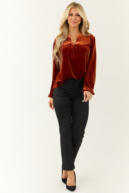 Burnt Orange Velvet Long Sleeve Blouse