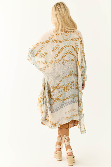 Buttercream Abstract Print Side Slit Kimono