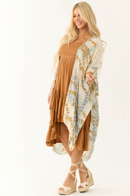 Buttercream Abstract Print Side Slit Kimono