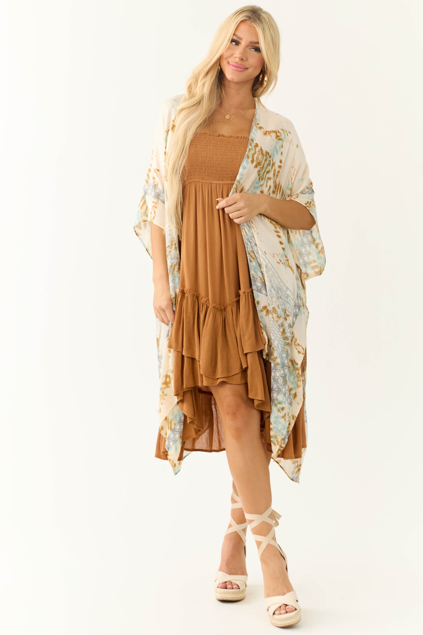 Buttercream Abstract Print Side Slit Kimono