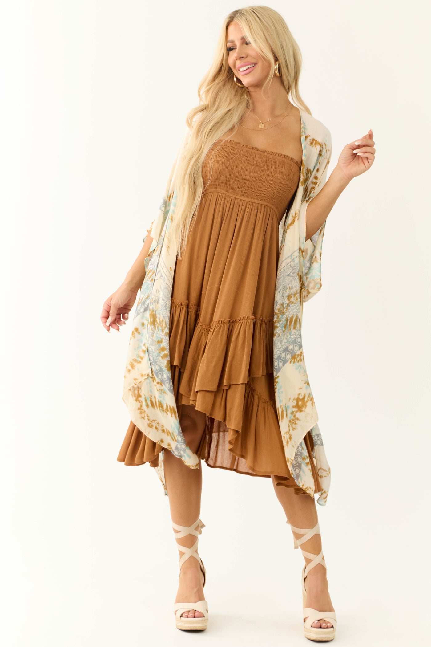 Buttercream Abstract Print Side Slit Kimono