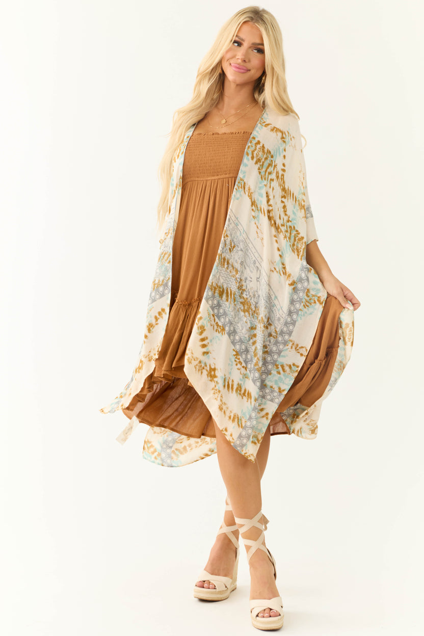 Buttercream Abstract Print Side Slit Kimono