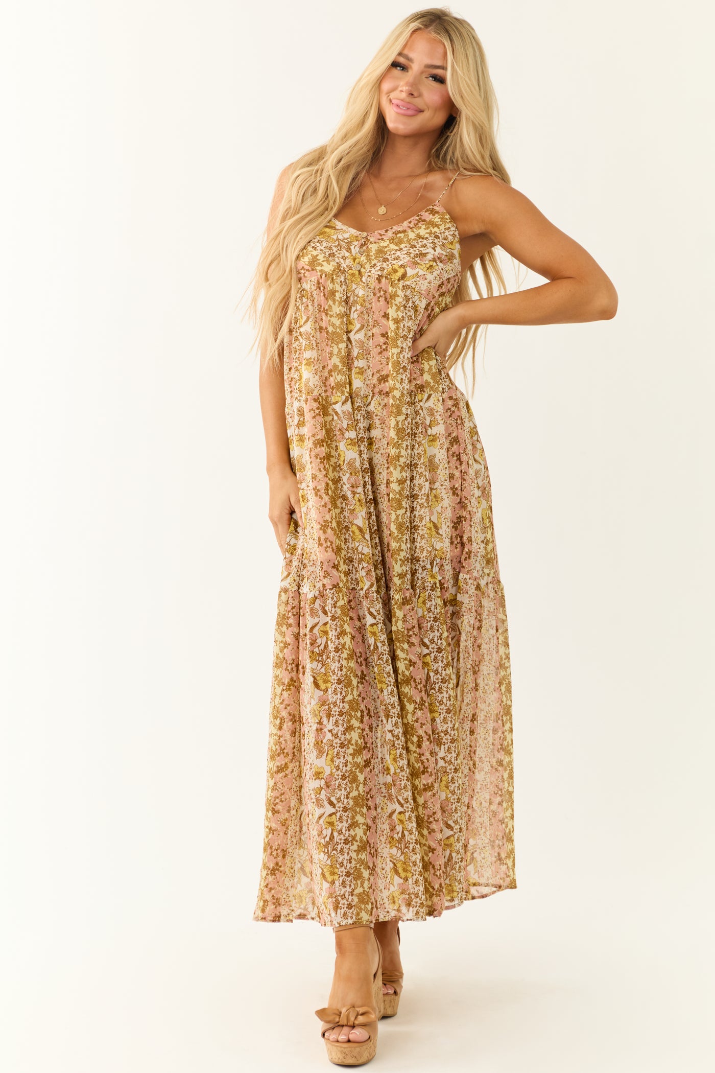 Buttercream Floral Print Sleeveless Maxi Dress