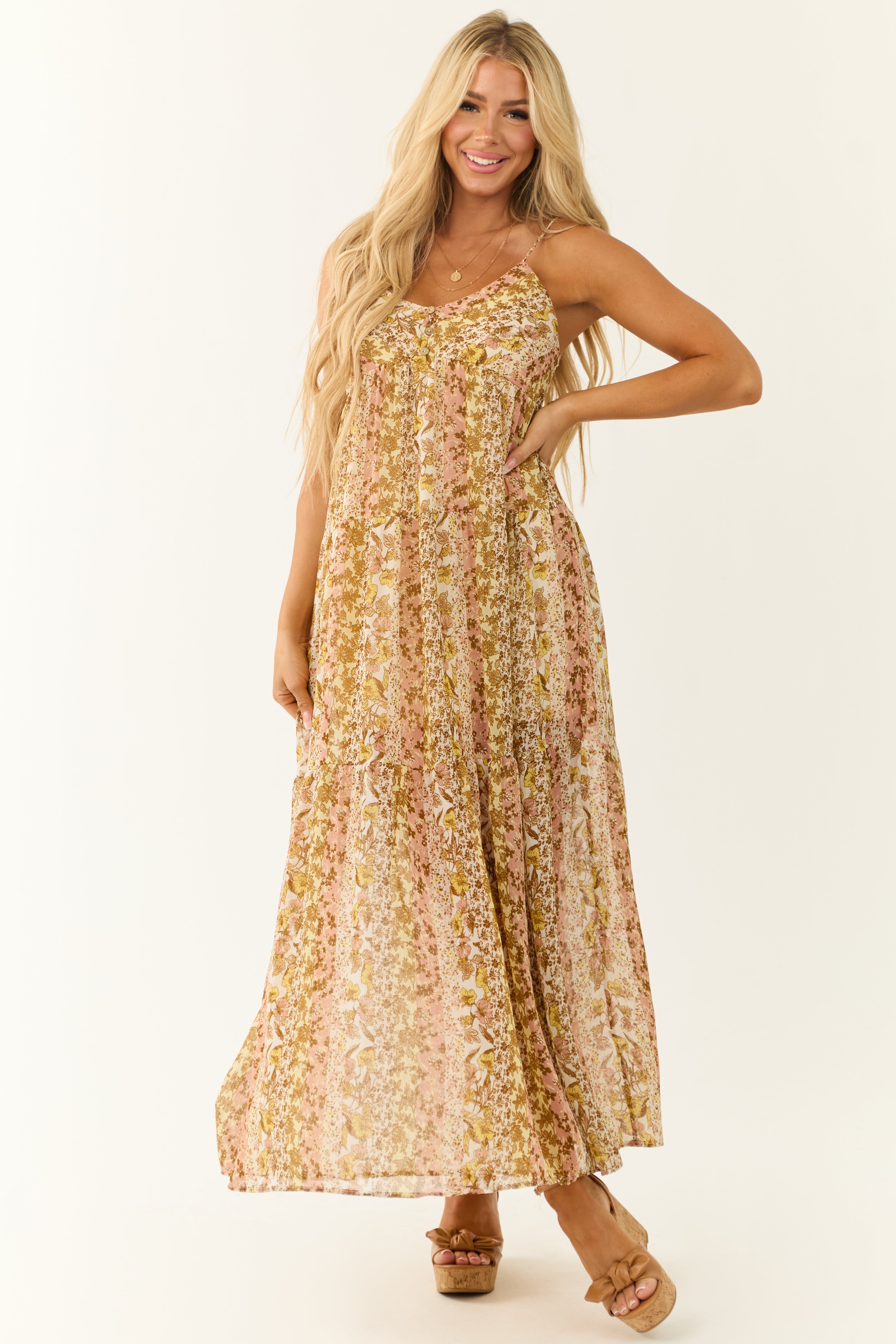 Buttercream Floral Print Sleeveless Maxi Dress