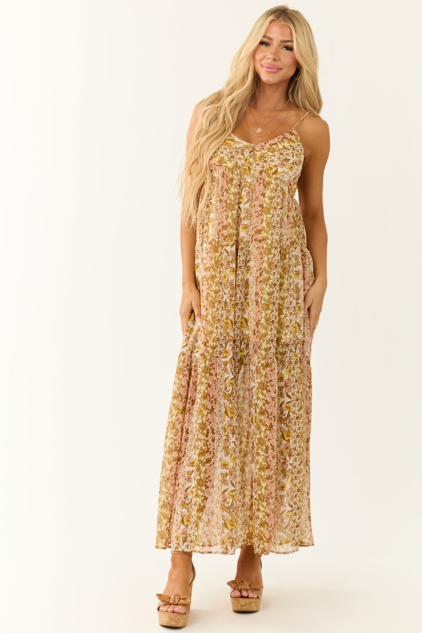 Buttercream Floral Print Sleeveless Maxi Dress