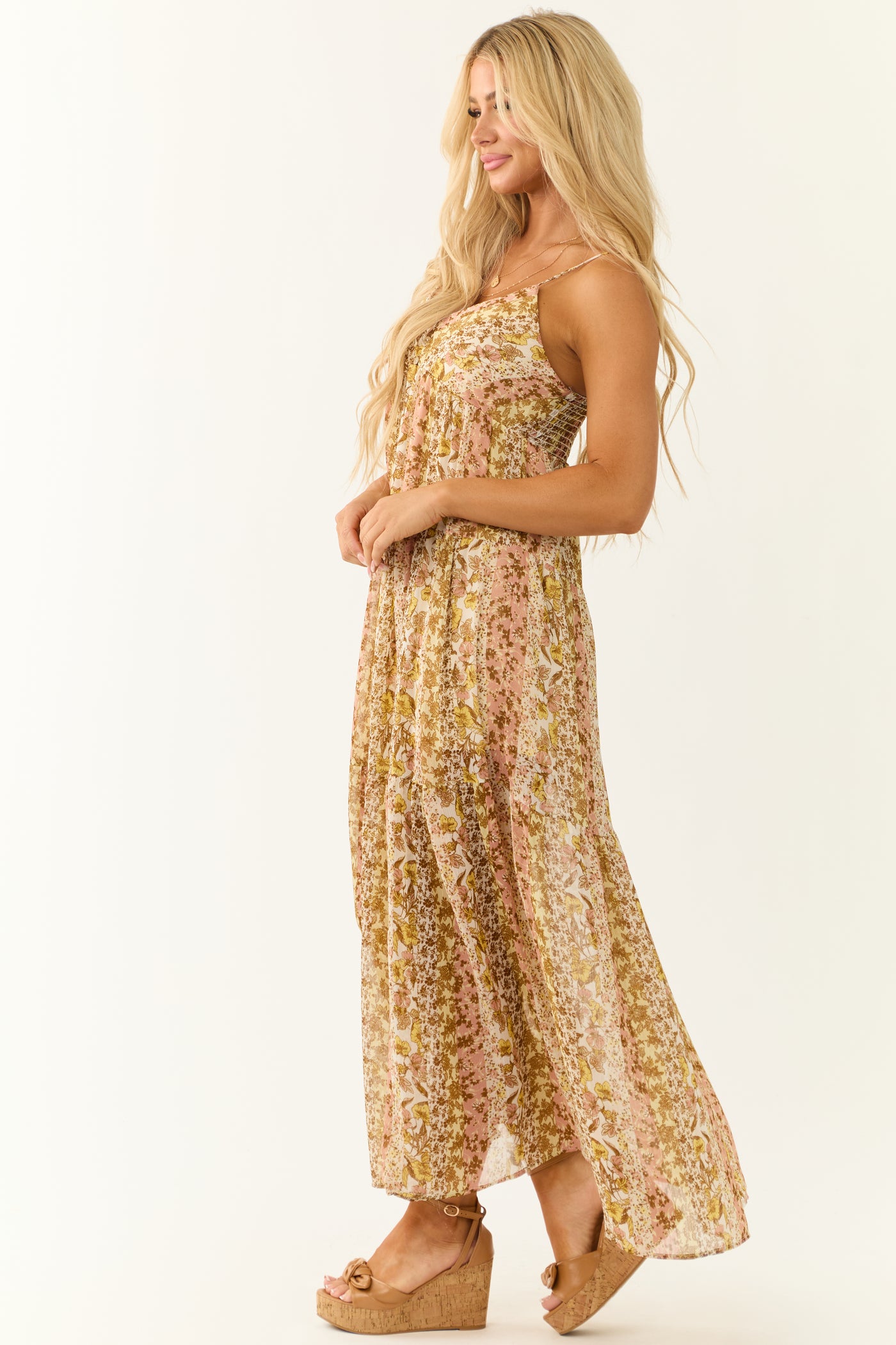 Buttercream Floral Print Sleeveless Maxi Dress