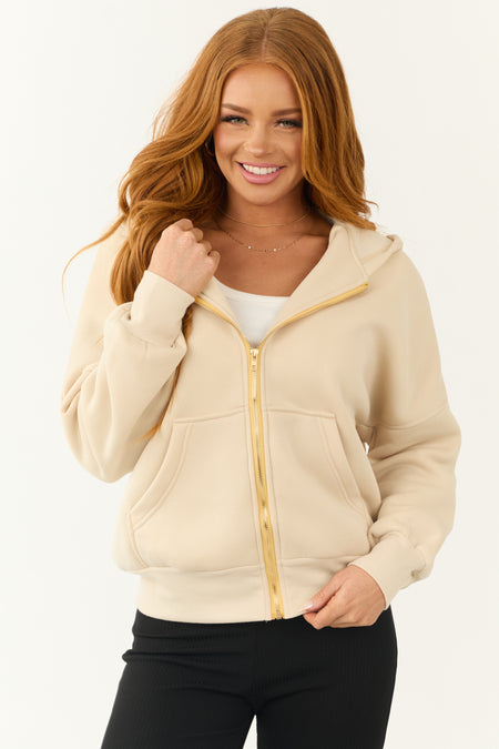 Buttercream Zip Up Long Sleeve Hooded Jacket