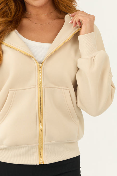 Buttercream Zip Up Long Sleeve Hooded Jacket