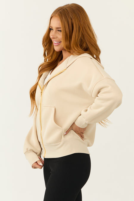 Buttercream Zip Up Long Sleeve Hooded Jacket