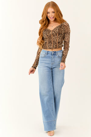 Camel Leopard Print Long Sleeve Corset Top