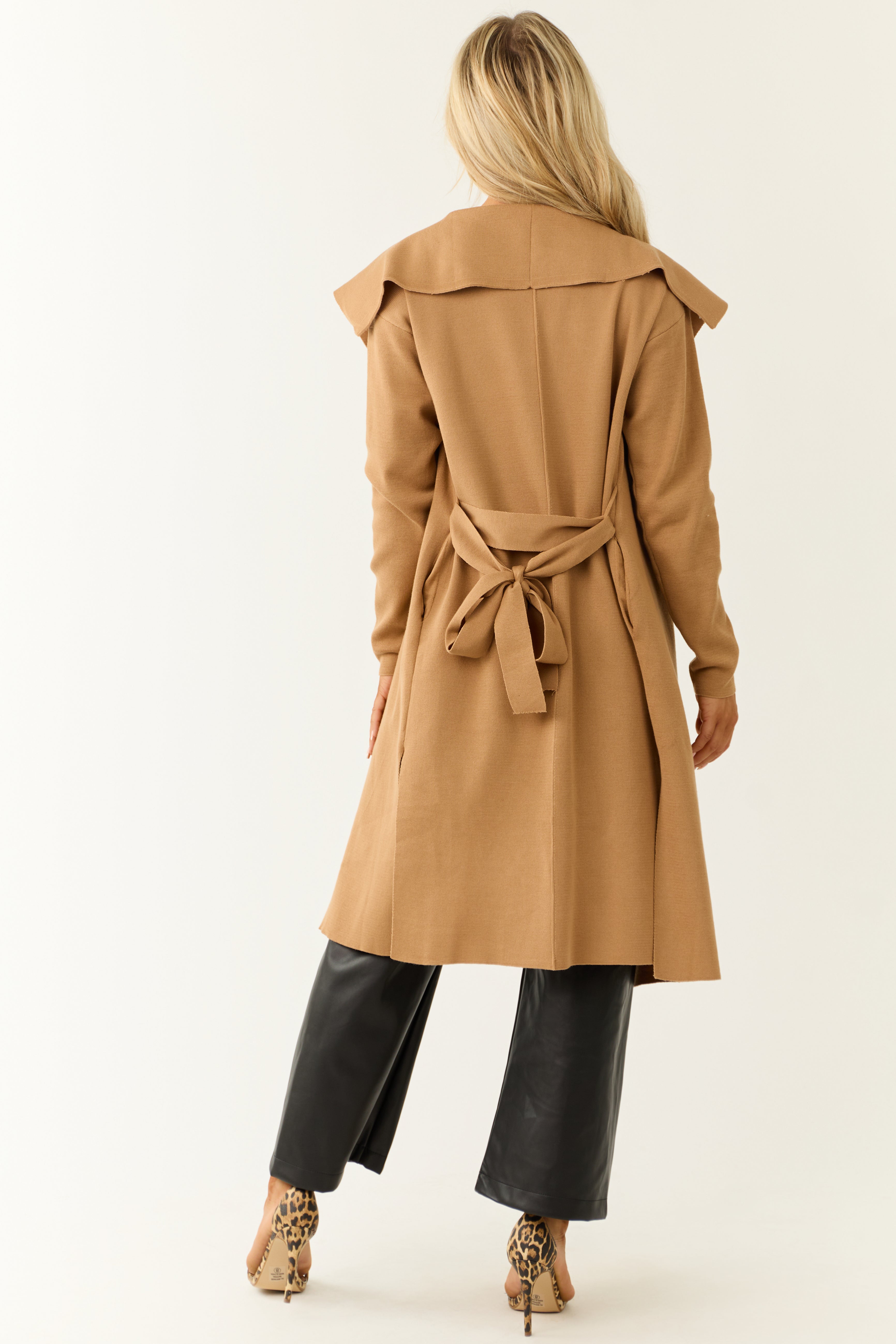 Camel coat tie waist on sale