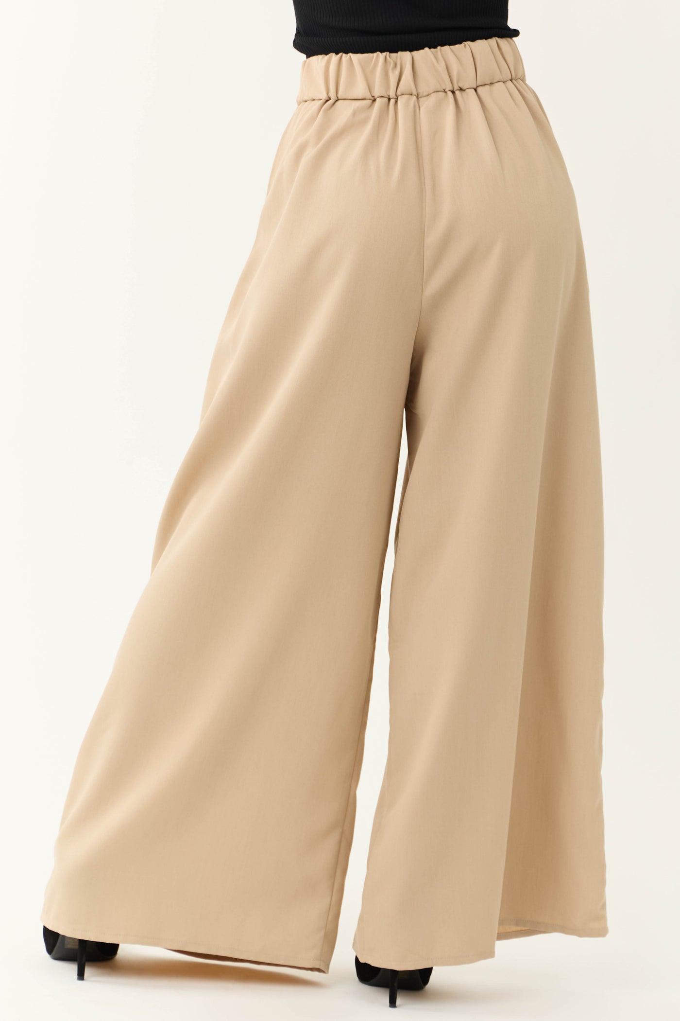 Camel Pleated Wide Leg High Waist Pants