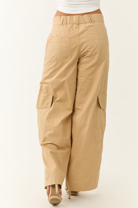 Camel Wide Leg High Rise Cargo Pants