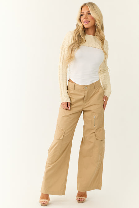 Camel Wide Leg High Rise Cargo Pants