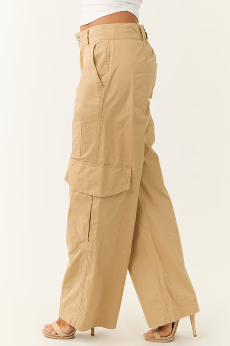 Camel Wide Leg High Rise Cargo Pants