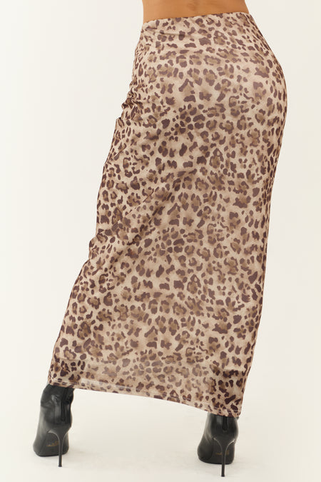 Camel and Cocoa Leopard Print Mesh Maxi Skirt