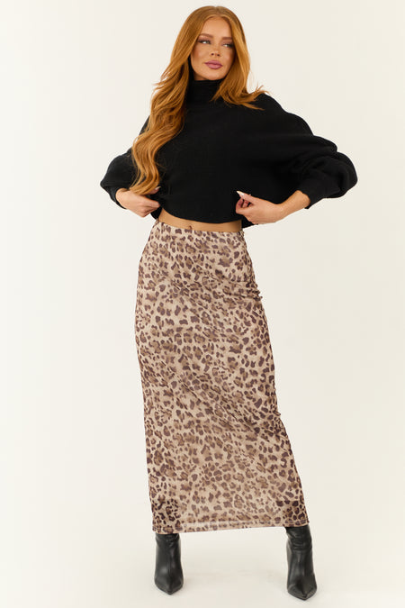 Camel and Cocoa Leopard Print Mesh Maxi Skirt