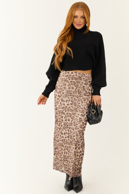 Camel and Cocoa Leopard Print Mesh Maxi Skirt