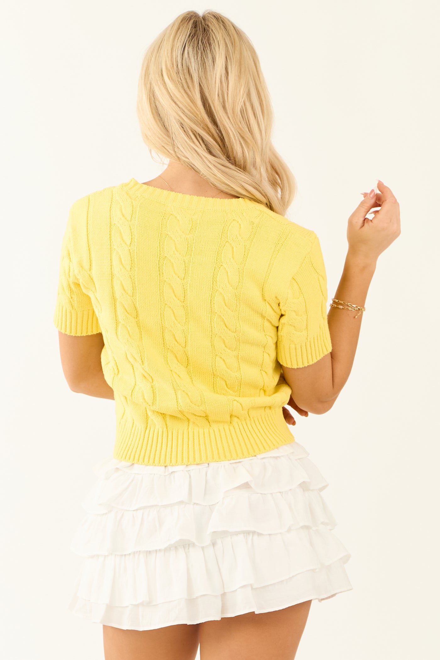 Canary Yellow Button Up Short Sleeve Cardigan