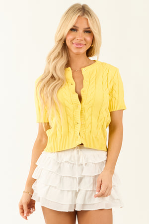 Canary Yellow Button Up Short Sleeve Cardigan