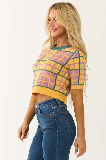 Canary Yellow Square Print Knit Sweater Top