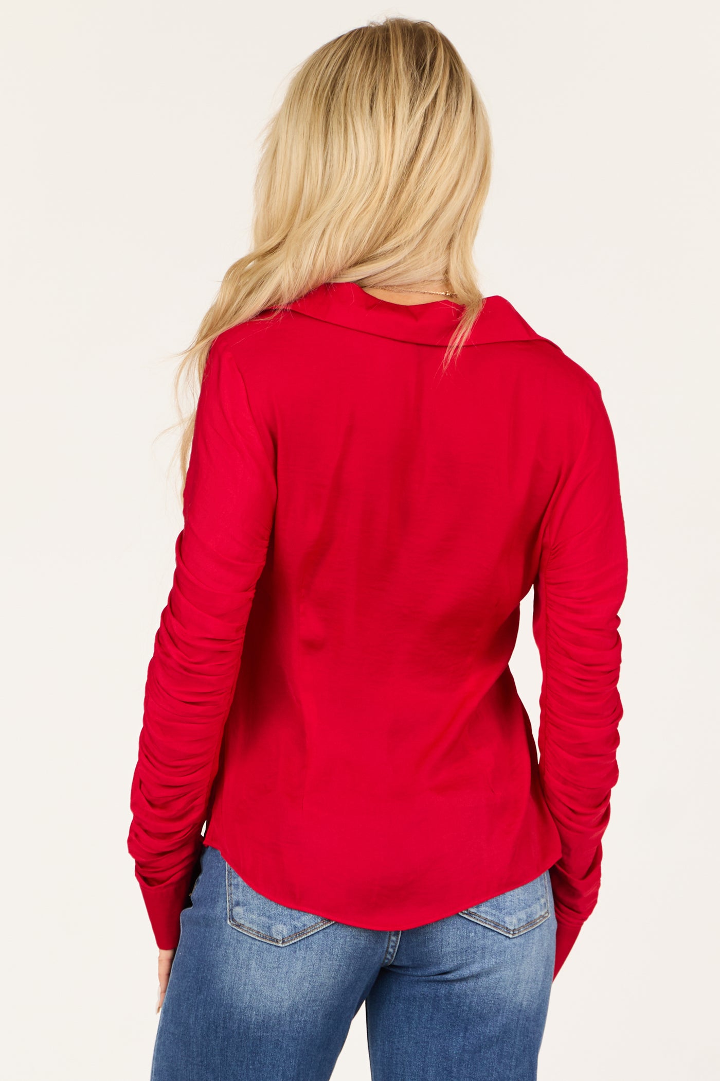 Candy Apple Red Ruched Long Sleeve Top