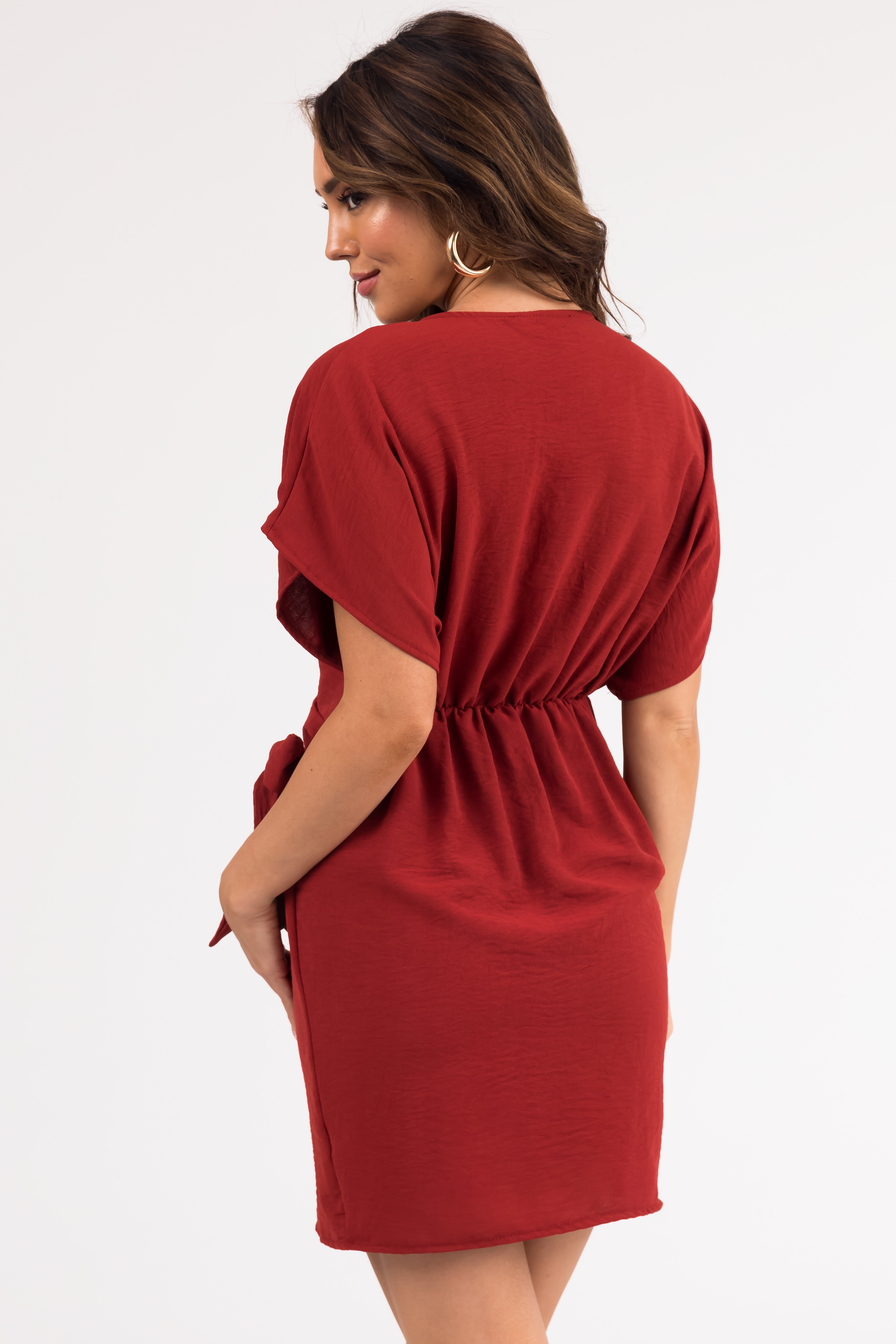 Candy Apple Red Short Wrap Dress with Ruching