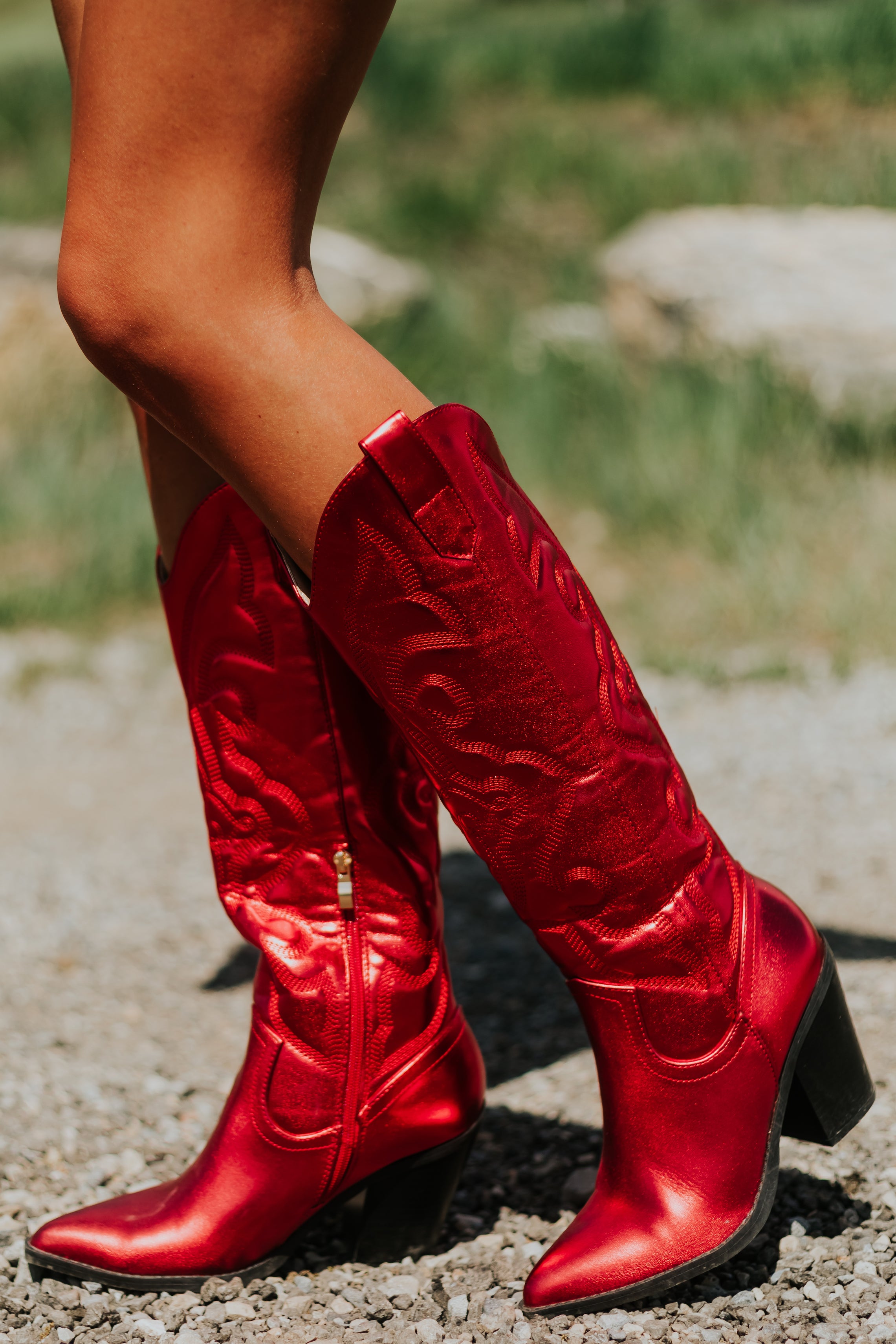 Candy Apple Red Faux Leather Metallic Western Boots