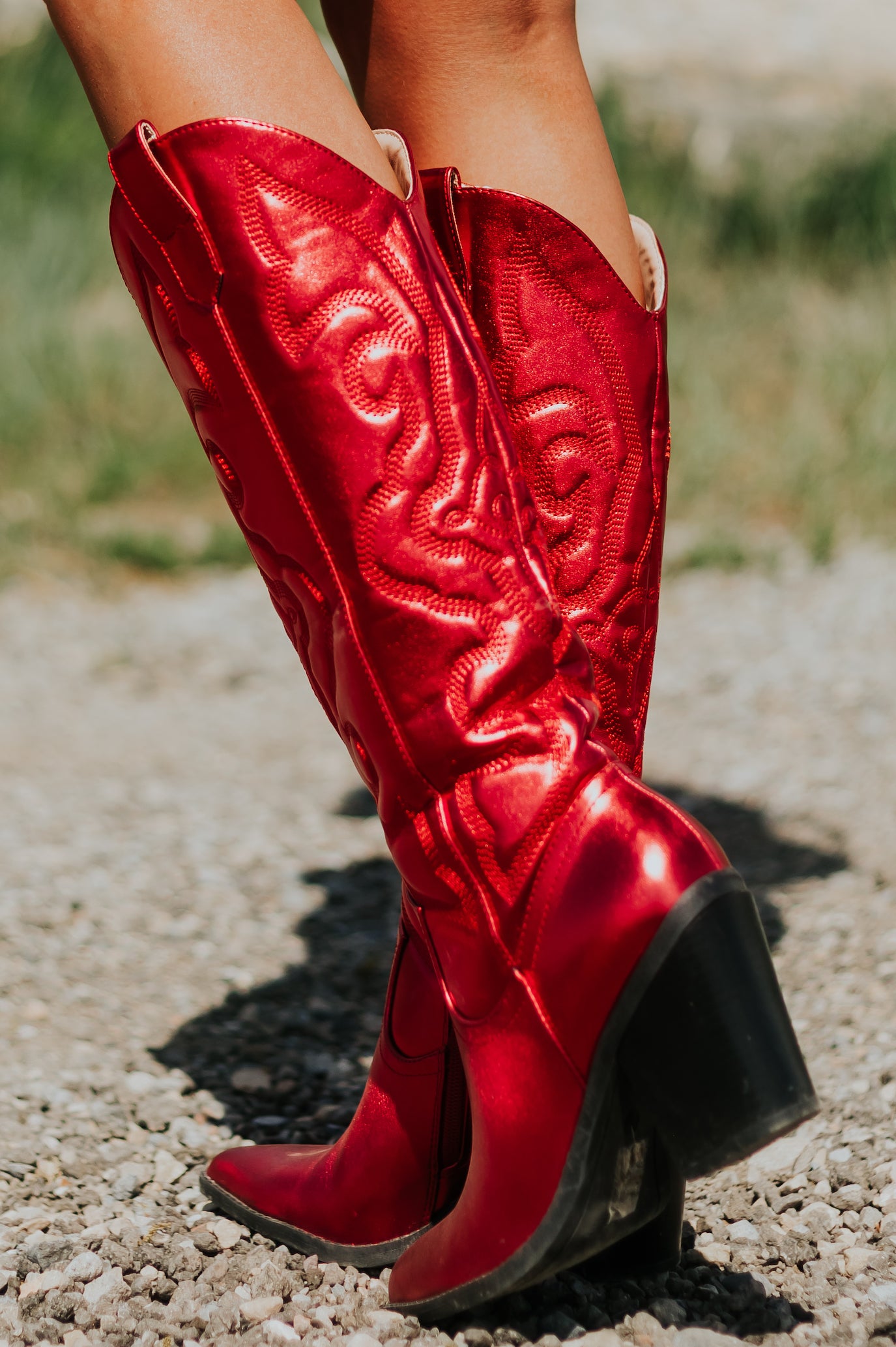 Candy Apple Red Faux Leather Metallic Western Boots