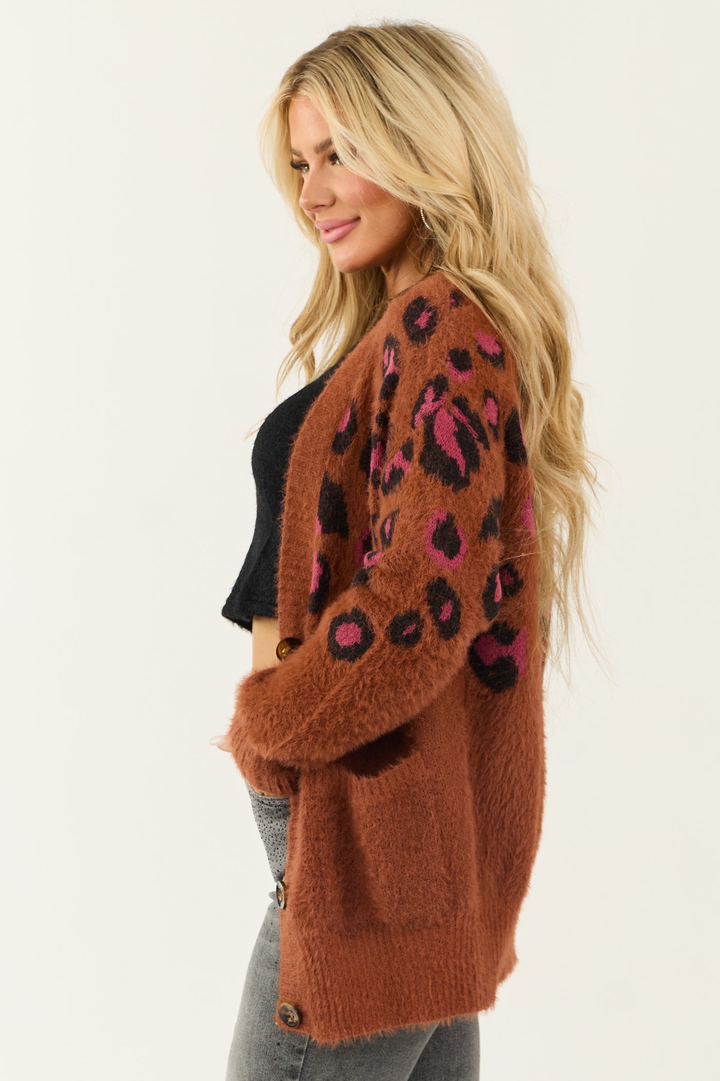 Caramel Leopard Print Button Down Cardigan