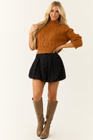 Caramel Mock Neck Cable Knit Sweater