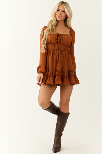 Caramel Puff Sleeve Square Neck Mini Dress