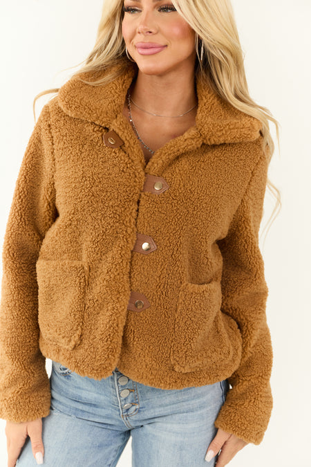 Caramel Sherpa Snap Button Up Jacket