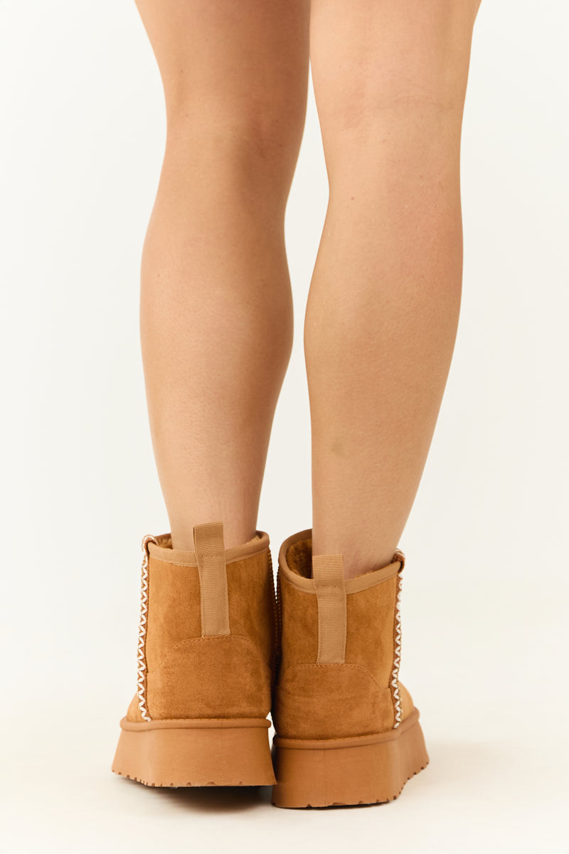 Caramel Suede Slip On Platform Bootie