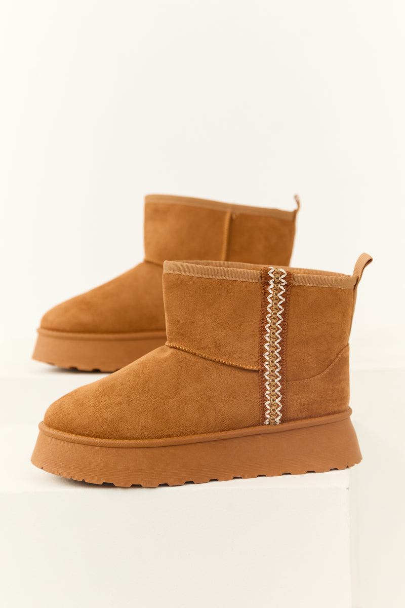 Caramel Suede Slip On Platform Bootie