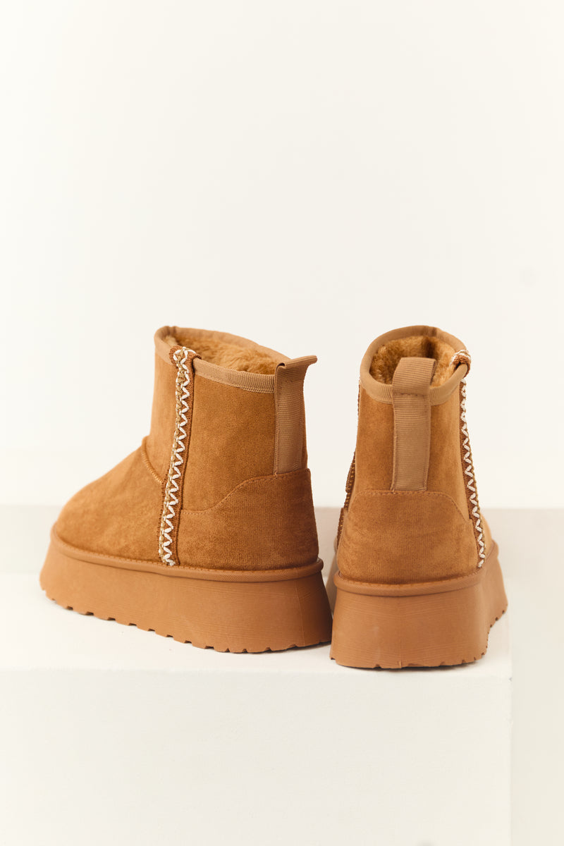 Caramel Suede Slip On Platform Bootie