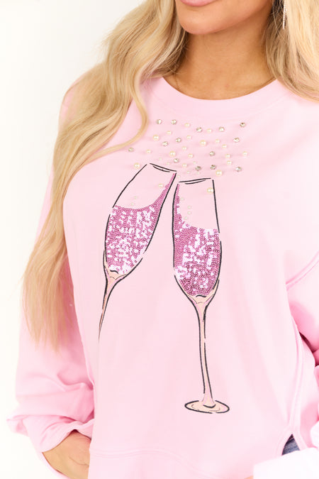 Carnation Champagne Glass Embellished Sweatshirt